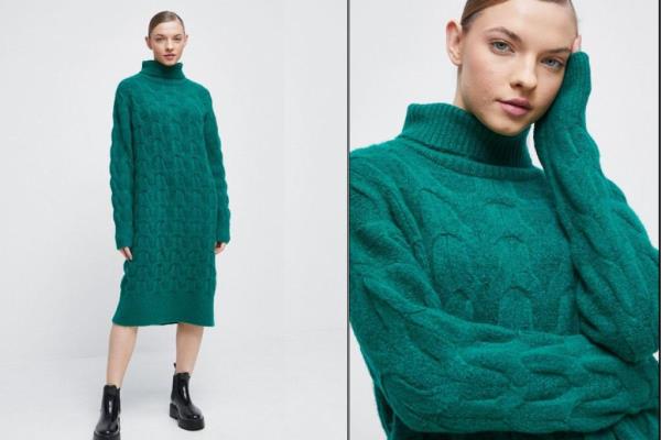 Emerald dress with a pattern